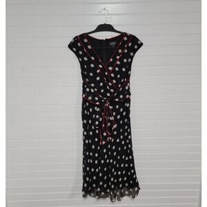 Adrianna Papell Size 10 100% SILK Polka Dot Midi Dress Rockabilly Artsy Funky